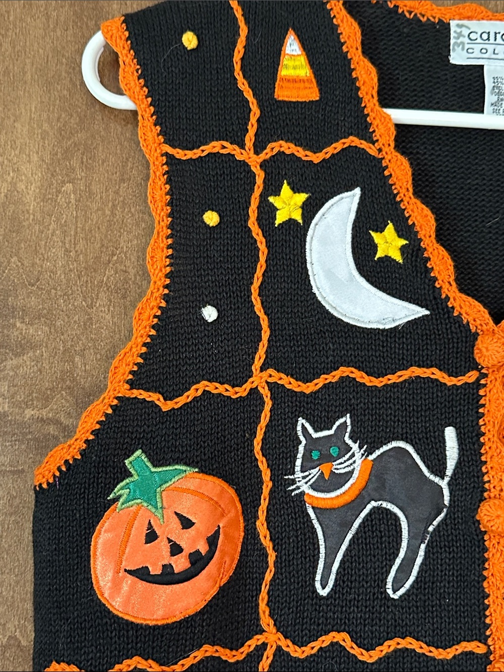 Women's Black Halloween Sweater Vest with Orange Trim - Picture 2 of 8